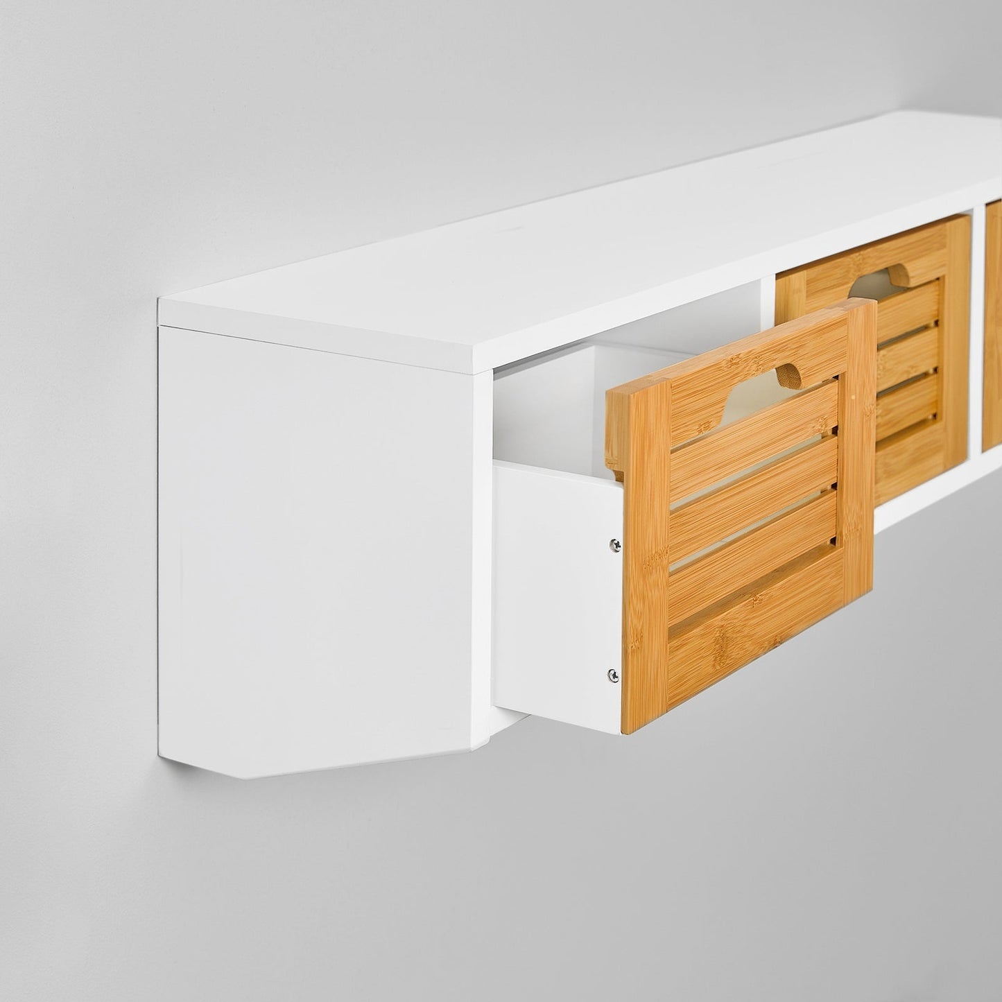 SoBuy Wandgarderobe - Hangrek met 3 manden en 4 haken - Max. 15KG - 80 x 25 x 20 cm - Wit