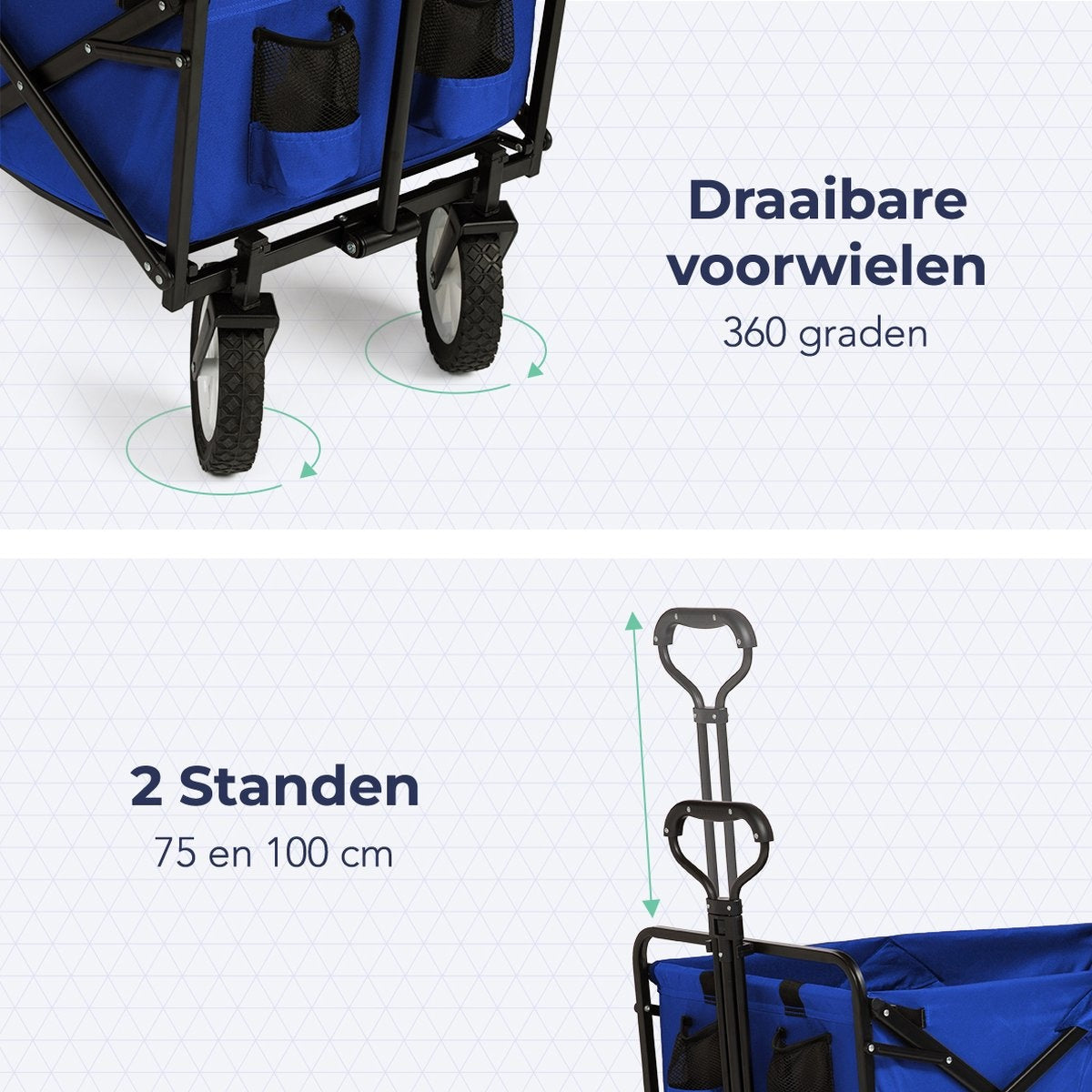 LifeGoods Bolderkar - Opvouwbaar - Draaibare wielen - 2 Standen - 70KG Draagkracht - Blauw