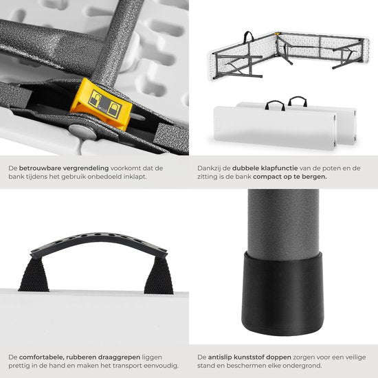 tectake® Set van 2 Inklapbare Bankjes - Tuinbankjes - 8 Personen - Bierbank - Draagbare Banken voor Campingtafel - Biertafel - Picknicktafel - Tuintafel - 500kg Draagkracht per Bank - Wit