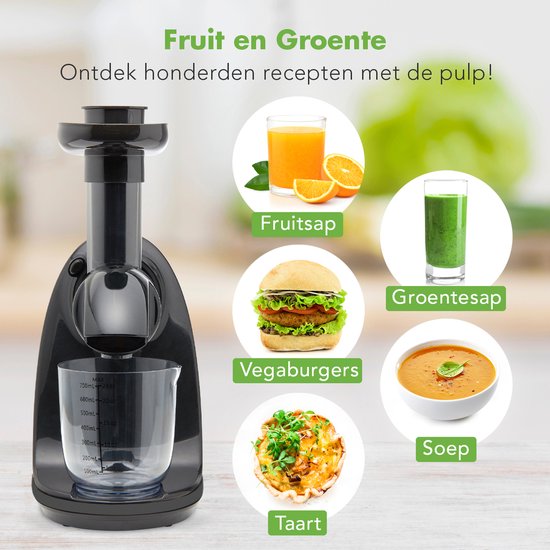 KitchenBrothers Slowjuicer - Juicer - Groenten en Fruitpers - 700ml - Met Pulpreservoir - Juice Maker - Zwart