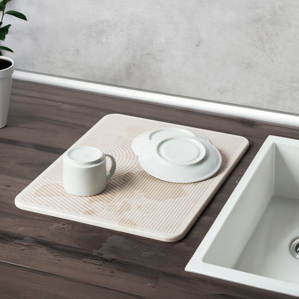 WENKO Damon Afdruipmat Beige - 40 x 30 cm - Diatomiet - Snel Drogend