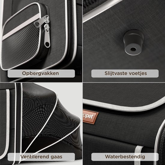 TrevoPet® Hondenfietsmand Voorop - 4-in-1 Fietsmand Hond, Draagtas, Rugzak & Autostoel - Geschikt voor Alle Fietsen - Voor Honden tot 8 kg - Zwart