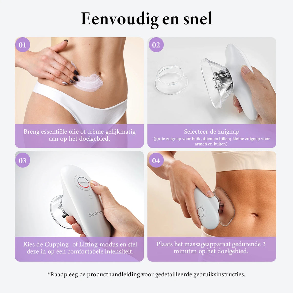 Sunluxy BCE1 Anti-Cellulitis Massageapparaat - EMS + Vacuüm + Rood Licht - 3 Standen voor Lichaam en Gezicht - Oplaadbaar - 19,4 x 17 x 7,8 cm