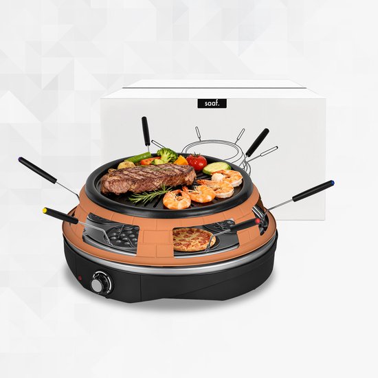 Pizzaoven – Grill en Pizzaoven in Eén – Pizza Gourmet – Pizzaoven – Gourmetstel – Gourmet – Tot 300°C – Extra lange 2 meter Kabel – Grillplaat – Saaf