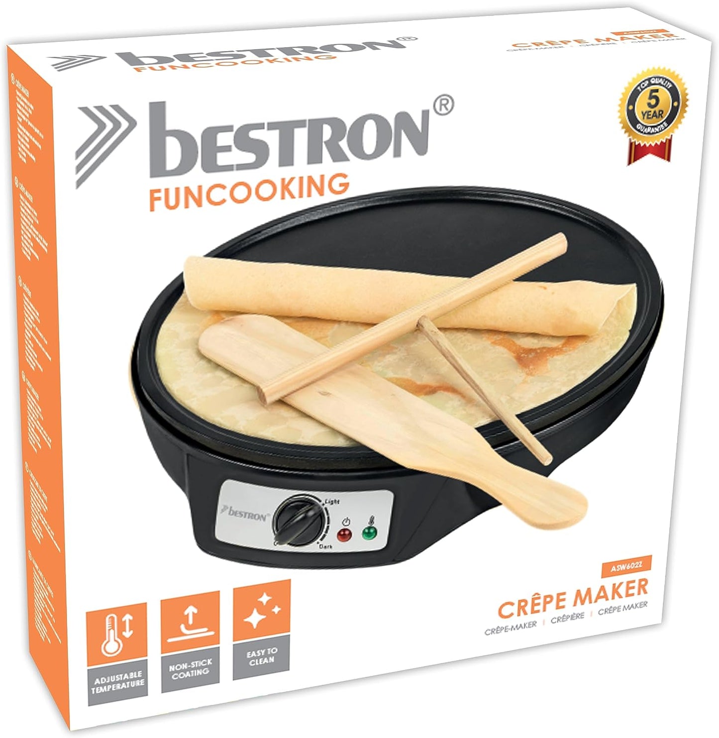Bestron Crêpe Maker Ø30cm - Pannenkoekenmaker met Deegverdeler & Crêpespatel - Antiaanbaklaag - 1000 Watt - Zwart
