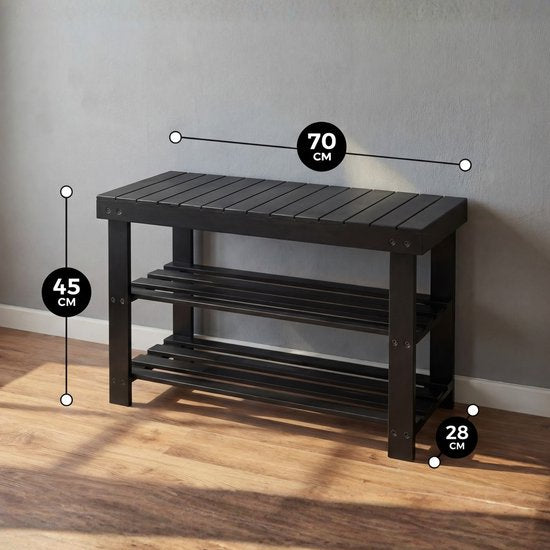 Bayt Schoenenrek - Schoenenkast - Schoenenbank - Hout - Zwart - 28 x 45 x 70 cm