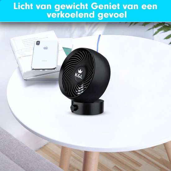 K&L Stille Ventilator - Tafelmodel - USB powered - Kantelbaar - Zwart