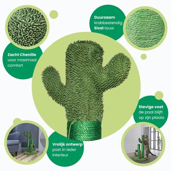 Gopets Krabpaal Cactus - Cactus Krabpaal met Touw - Krabplank modern design - Krabmeubel met Speeltje - 33 x 52 cm