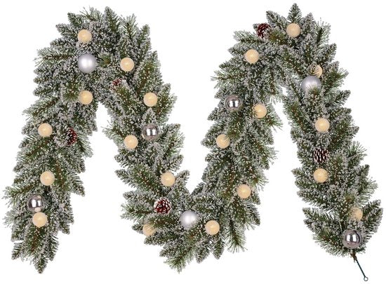 Black Box Trees Kaprun slinger groen frosted zilver warm wit 20L 180 TIPS battery operated en timer - l270xd25cm