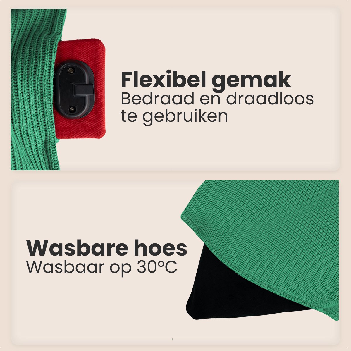 Auronic Warmtekussen - Knitted - 45x60 - Draadloos - Oplaadbaar - Elektrisch - Infrarood - Pastelgroen