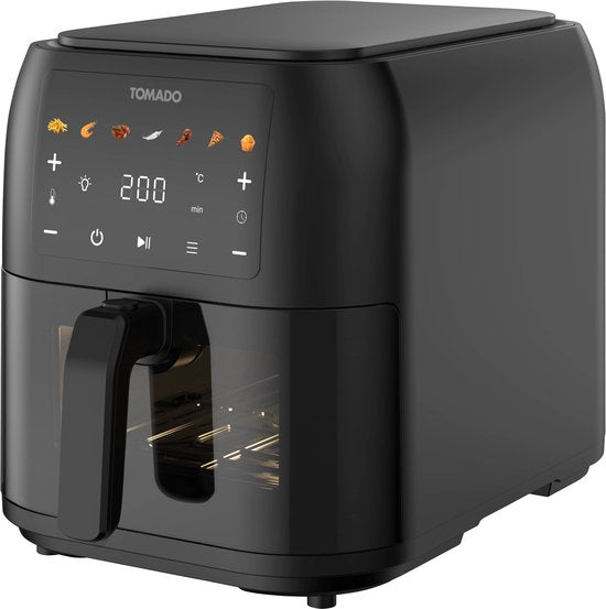 Tomado TAF8002B - Grote airfryer - XXL airfryer - 8 liter - Heteluchtfriteuse - Kijkvenster - Tiptoetsbediening - 7 automatische programma's - Zwart