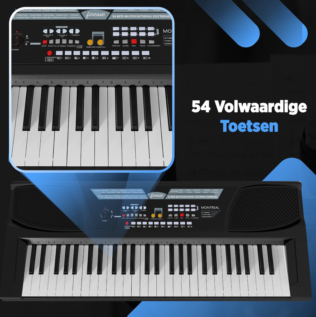 finesse Montreal keyboard piano 54 toetsen – digitale & elektrische piano – pianostickers – e-learning – Montreal – 71,7 x 32,2 x 10,4 cm