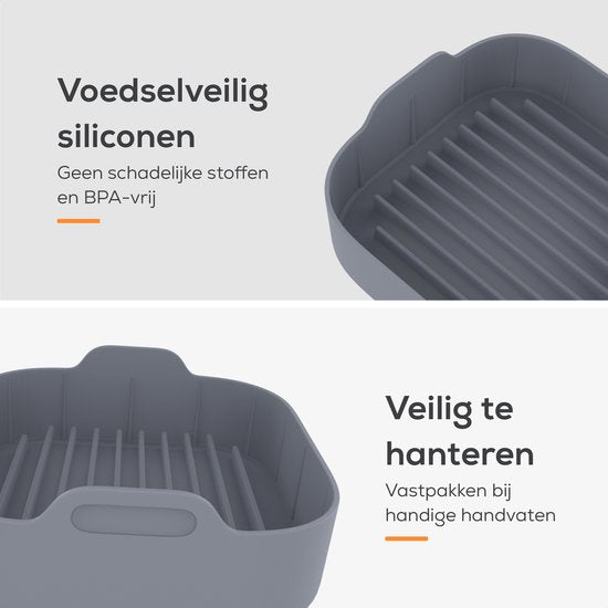 KitchenLove Airfryer Bakjes Siliconen XXL - 2 Stuks - Vierkant - Bakpapier Alternatief - Accessoires - BPA Vrij - 20CM