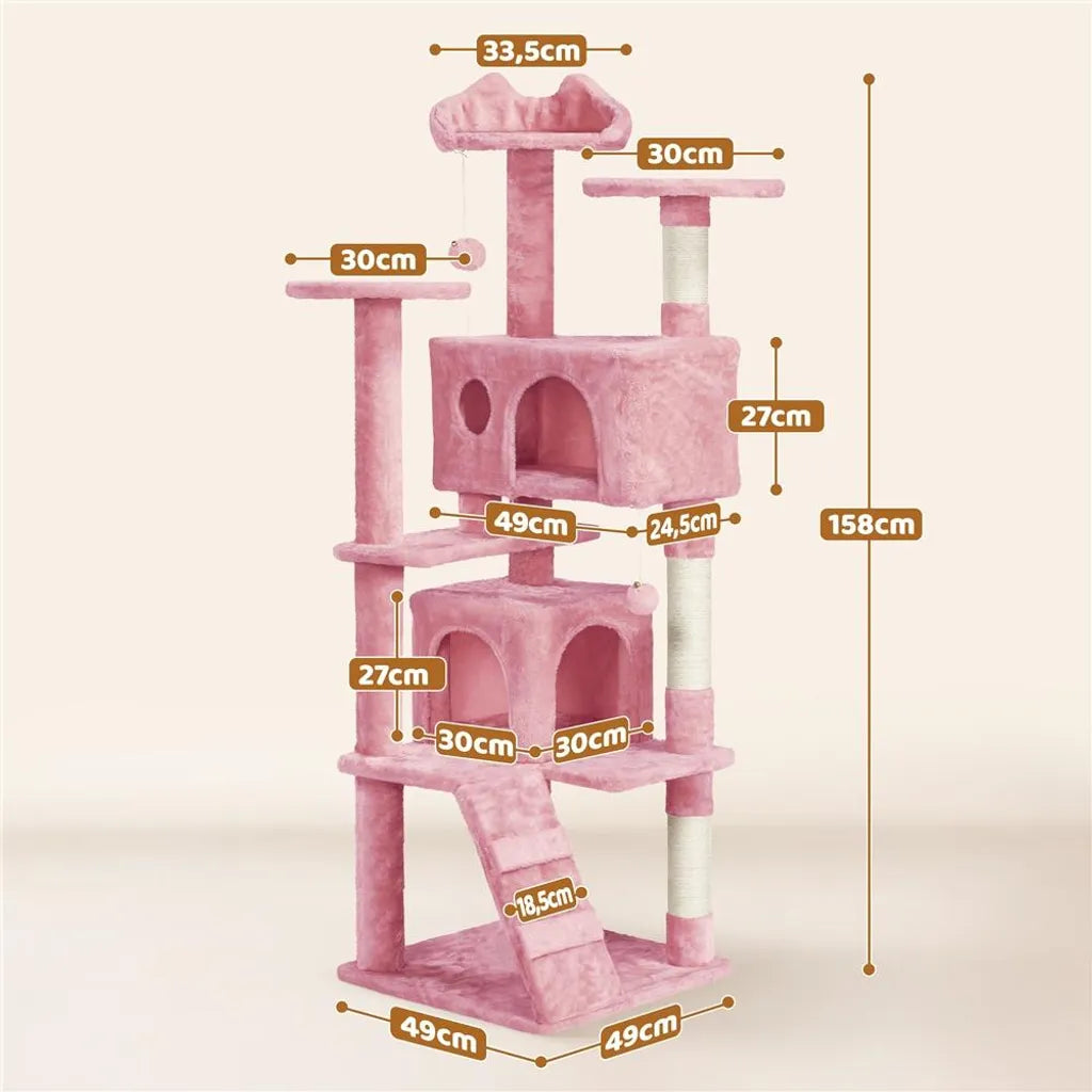 Yaheetech Kattenboom - 158 cm - Krabpaal - Roze