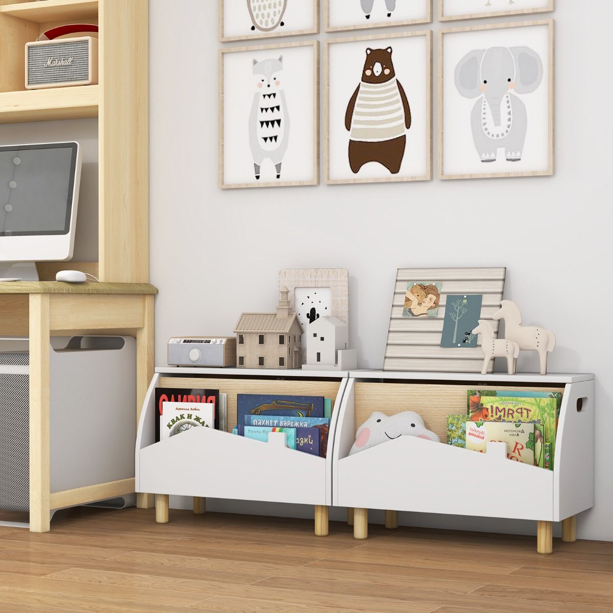 Coast Houten Speelgoedkist met Plank - Veiligheidsscharnier - Handgrepen - Wit 60 x 33 x 44 cm