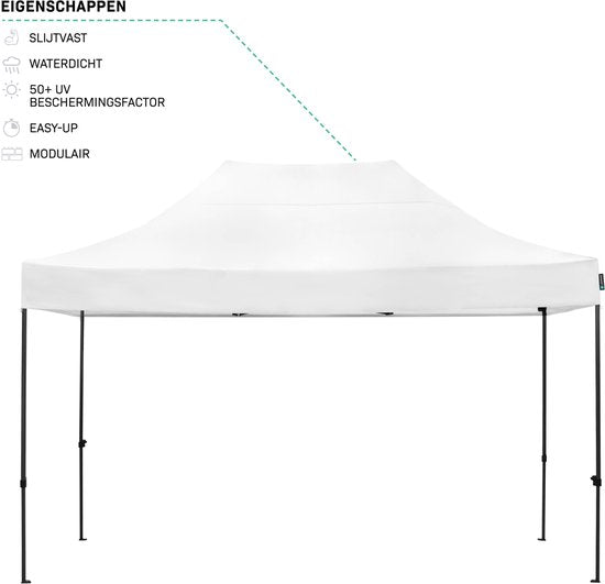 VONROC Partytent - 3x4.5 m – Premium easy-up Partytent – Modulair ontwerp - Opvouwbaar – Waterdicht – Stalen Frame - 50+ UV Bescherming - Incl. Opbergtas - Wit