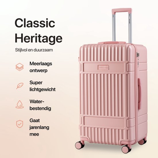 SKYCASES Trunk Reiskoffer – Classic Heritage – Extra Grote Koffer – 110L – TSA Slot – Lichtgewicht Trolley – 78x44x36 cm – Trunk Rolkoffer – Spinner Wielen – Roze
