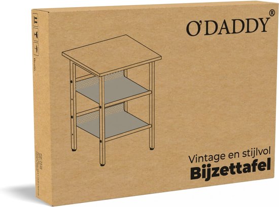 O'DADDY® Bijzettafel Vierkant - Bijzettafels - Nachtkastje - Bijzet tafel - Bijzettafeltje - Kleine Banktafel - Salontafels - Laptoptafel - Koffietafel Industrieel - Tafeltje - Verstelbare Roosterplanken - 40x40x55 cm - Vintage Bruin/Zwart