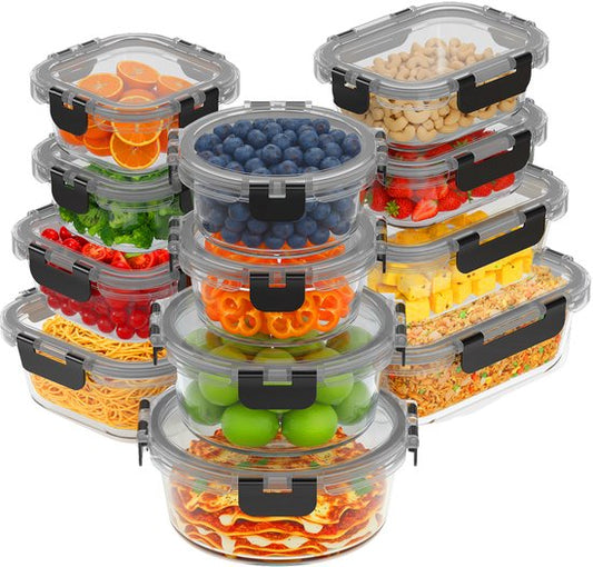 KitchenBrothers Meal Prep Bakjes Set - Glazen Vershoudbakjes - Luchtdicht - BPA-vrij - Diepvriesbakjes - Bewaarbakjes - 6,79L - Glas - 12 Stuks
