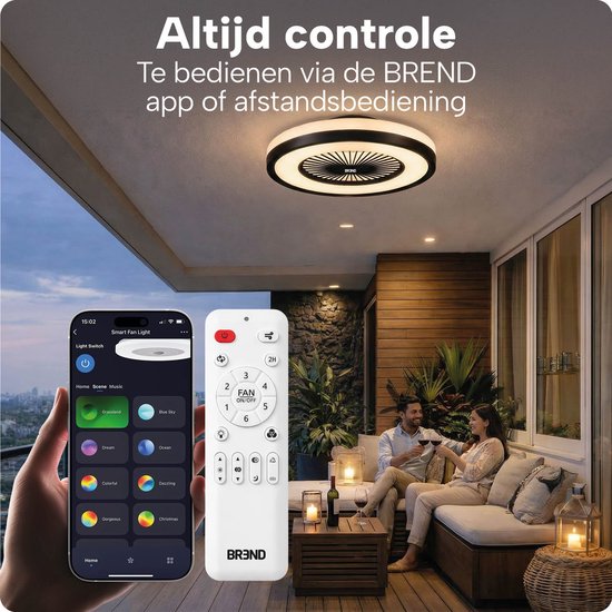 Slimme Plafondlamp met Ventilator – Plafondventilator met App en Afstandsbediening - 4800 Lumen - RGB - 6 Snelheden - BREND BR-2253