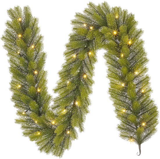 Black Box Trees Nagoya Guirlande met LED Verlichting - Kerstversiering voor Sfeervolle Decoratie - Kerstslingers met 30 Warmwitte LED's - Decoratie voor Binnen - 180 x Ø20 cm - Groen