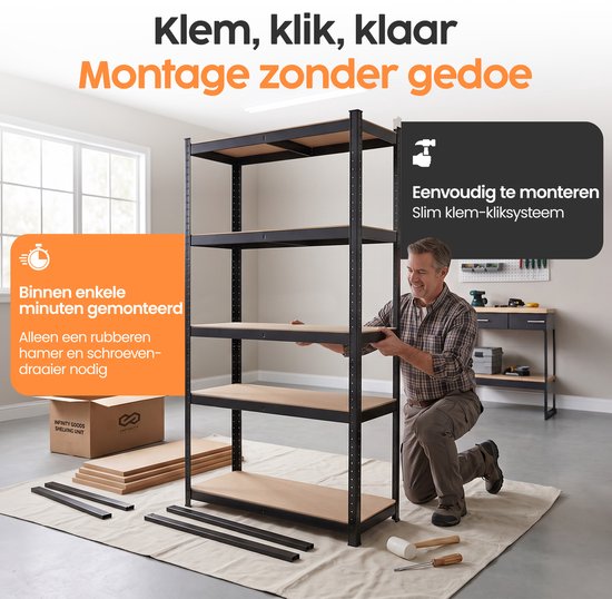 Infinity Goods Stellingkast Zwart - Set van 2 - 180x90x40 cm - Metalen Opbergrek - Voorraadkast - Magazijnstelling 5 Planken - Max. 175kg Per Plank, 875kg Totaal