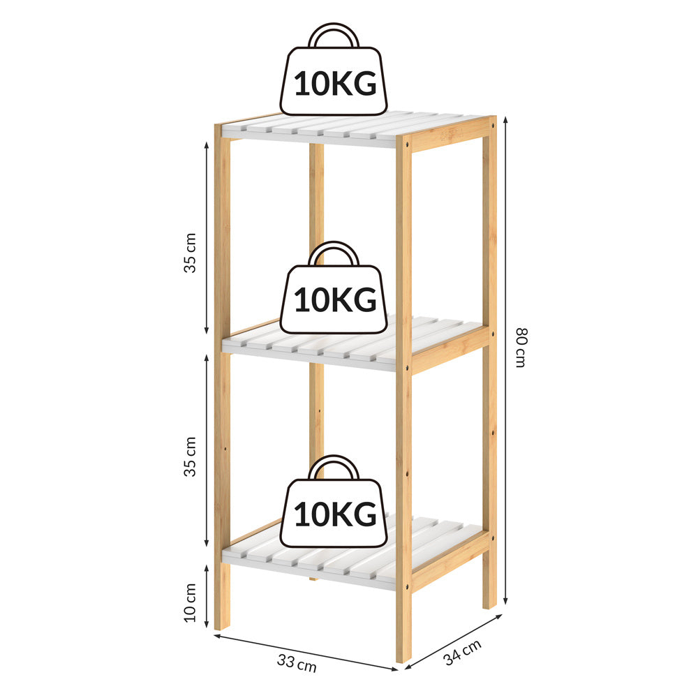 Casaria Badkamermeubel - Bamboe - 3 planken - 80 x 34 x 33cm - Wit