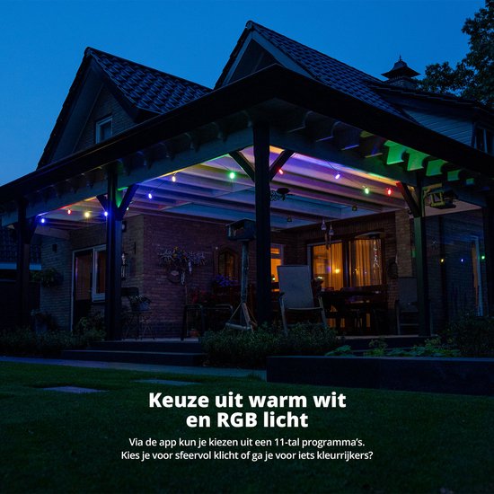 FlinQ Smart Lichtsnoer Premium - LED Lichtslinger voor Buiten - Tuinverlichting 15 meter Lang Snoer - Slinger met RGB Lampjes - Sfeerverlichting / Partylights - Partyverlichting