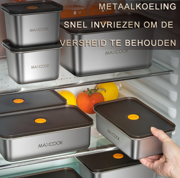 Maxcook RVS Voedselcontainers Set van 4 - Zilver - 304 Roestvrij Staal