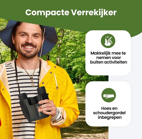 TravelHawk Verrekijker - 10x25 - BAK4 - Full Multi-Coated (FMC) - Compacte verrekijker - Waterdicht - Met nekkoord, draagtas - voor vogels kijken, jagen, theater - Zwart