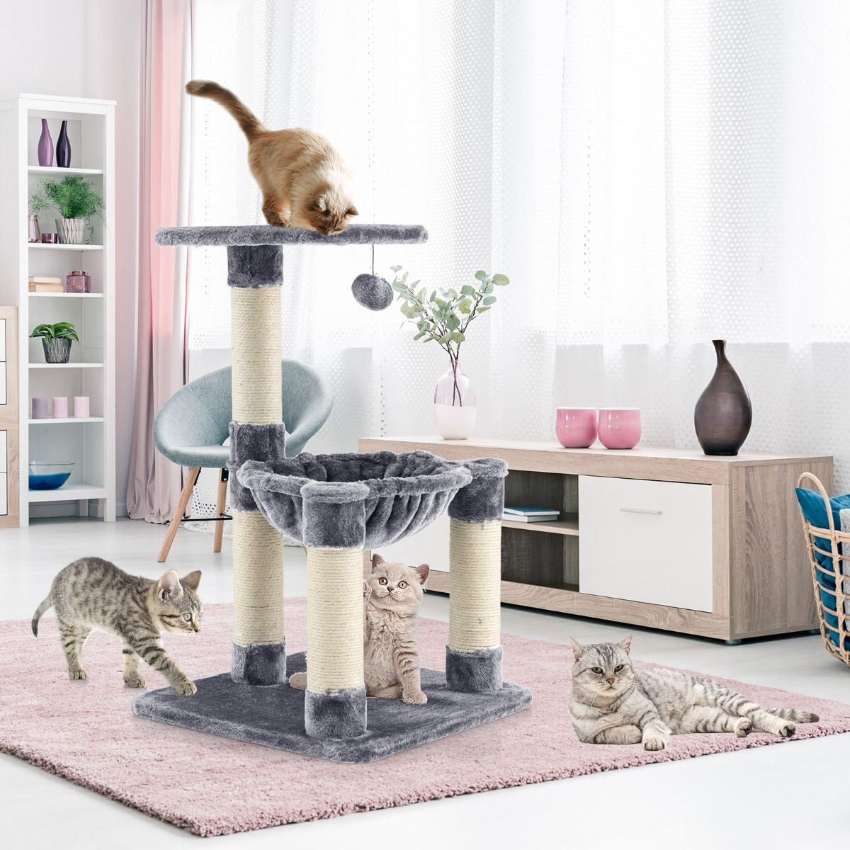 Coast Multi -Storey Scratching Post Soft Wrapped Cat Tree met een gezellige hangmatgrijs