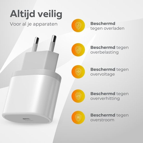 Wurk - Oplader - Geschikt voor iPhone en iPad - 20W Snellader - Oplaadkabel van 1M - Ook Geschikt Voor Oudere iPhones