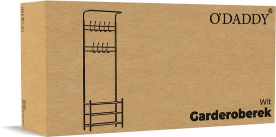 O'DADDY® Staande Kapstok – Met Schoenenrek – Garderoberek Metaal – 66×30×190 cm – Wit