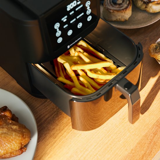KitchenBrothers Airfryer XL - 5L - 1500W - Heteluchtfriteuse - 60ºC tot 200ºC - Small design - Extra stil - 6 Kookprogramma's - Zwart
