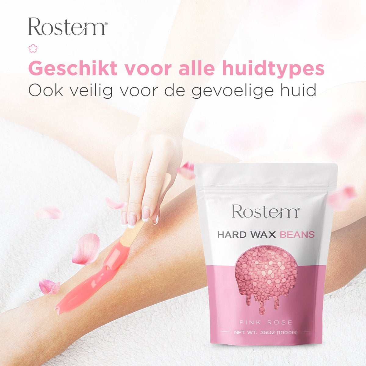 Rostem® Luxe Harskorrels - Hard Wax Beans - Hotwax - Wax Bonen - Pink Rose 1KG - Incl. 10 Spatels