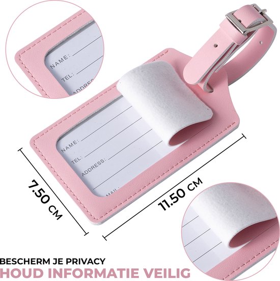 Bagagelabel PU Leer – Set van 2 – Roze – Koffer Label Tags – Reizen