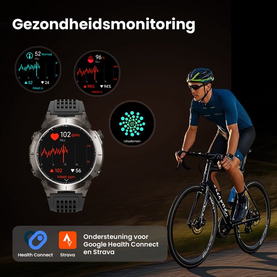 Maoo FORGE GPS Smartwatch Heren – 1.43" AMOLED Display – 3 Bandjes – 170+ Sportmodi – Hartslag, Bloeddruk, SpO₂ – Kompas, Zaklamp – Lange batterij (730 mAh) – 1 ATM – Gun Metal