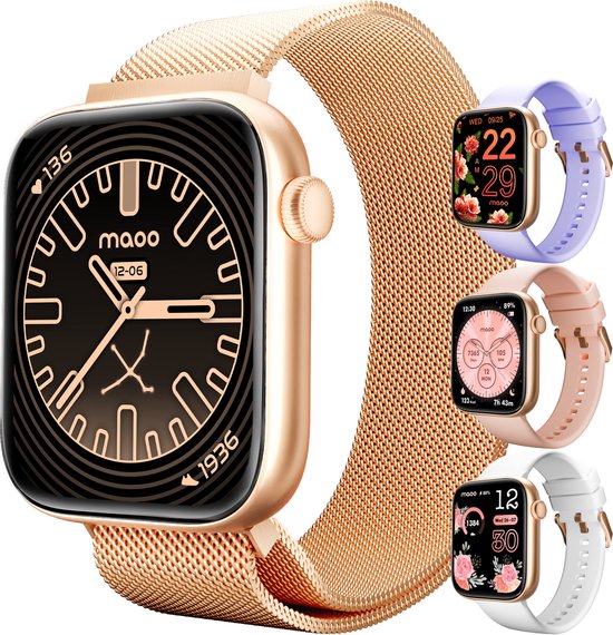 Maoo ProWatch – AMOLED Smartwatch – 43 mm – Bluetooth – Stappenteller – Hartslagmeter – GPS – Waterdicht – 1GB Geheugen – iOS/Android – Rosé Goud
