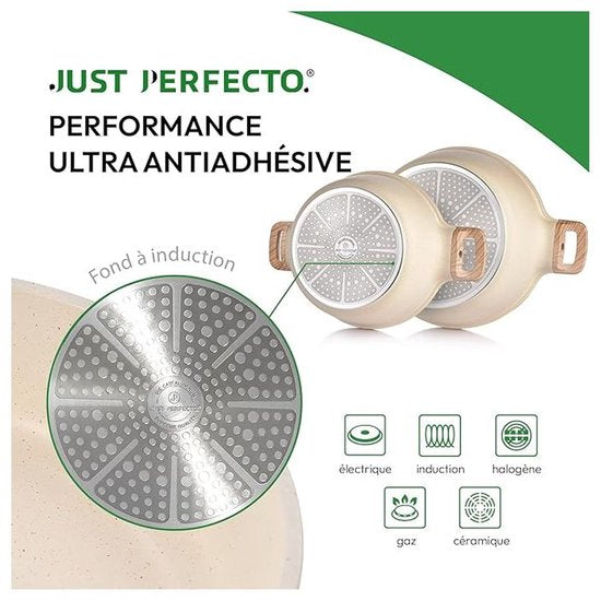 Just Perfecto Pannenset - 21-delig - Antiaanbak - Inductie - Beige graniet