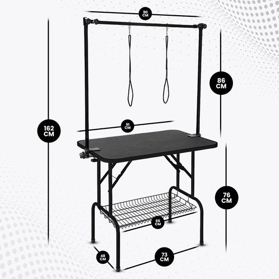 Animali Trimtafel - Trimtafel voor honden/katten - Hondentrimtafel - Inklapbaar - Aanlijnoptie - Opbergmand - 80KG draagvermogen - Zwart