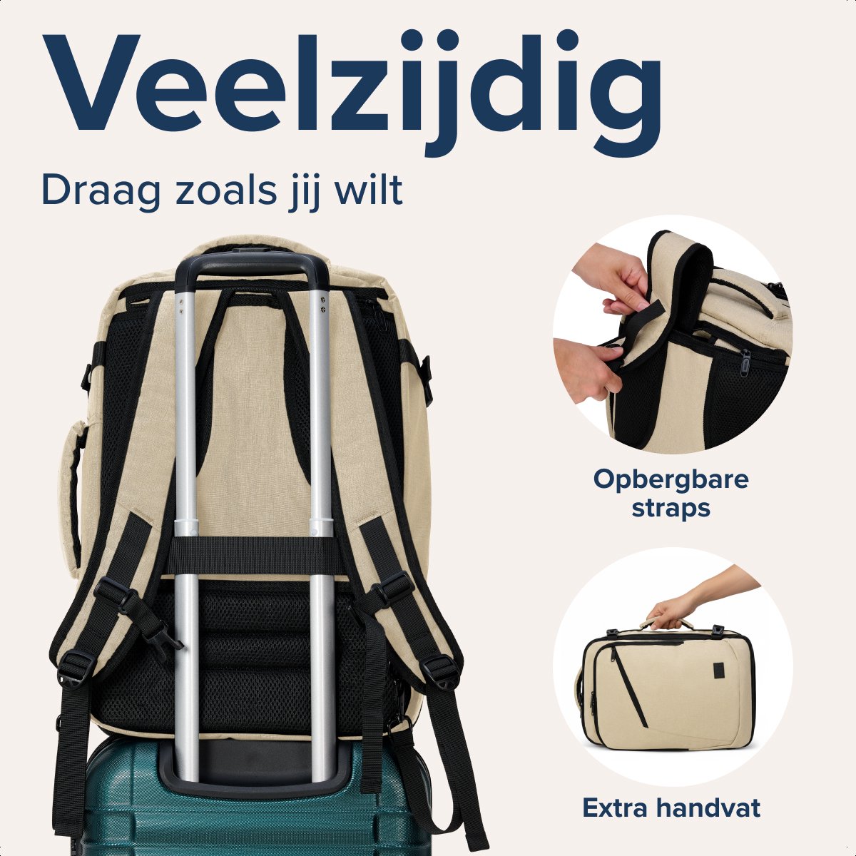 TRVLMORE 40L Reistas Rugzak – Handbagage – 49 x 34 x 13 cm – Beige
