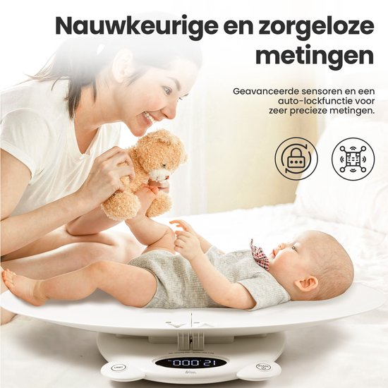 Babyweegschaal - met Weegplateau - Digitale Weegschaal - met Tarra Functie en App - 50g tot 200KG - Wit - van Faas