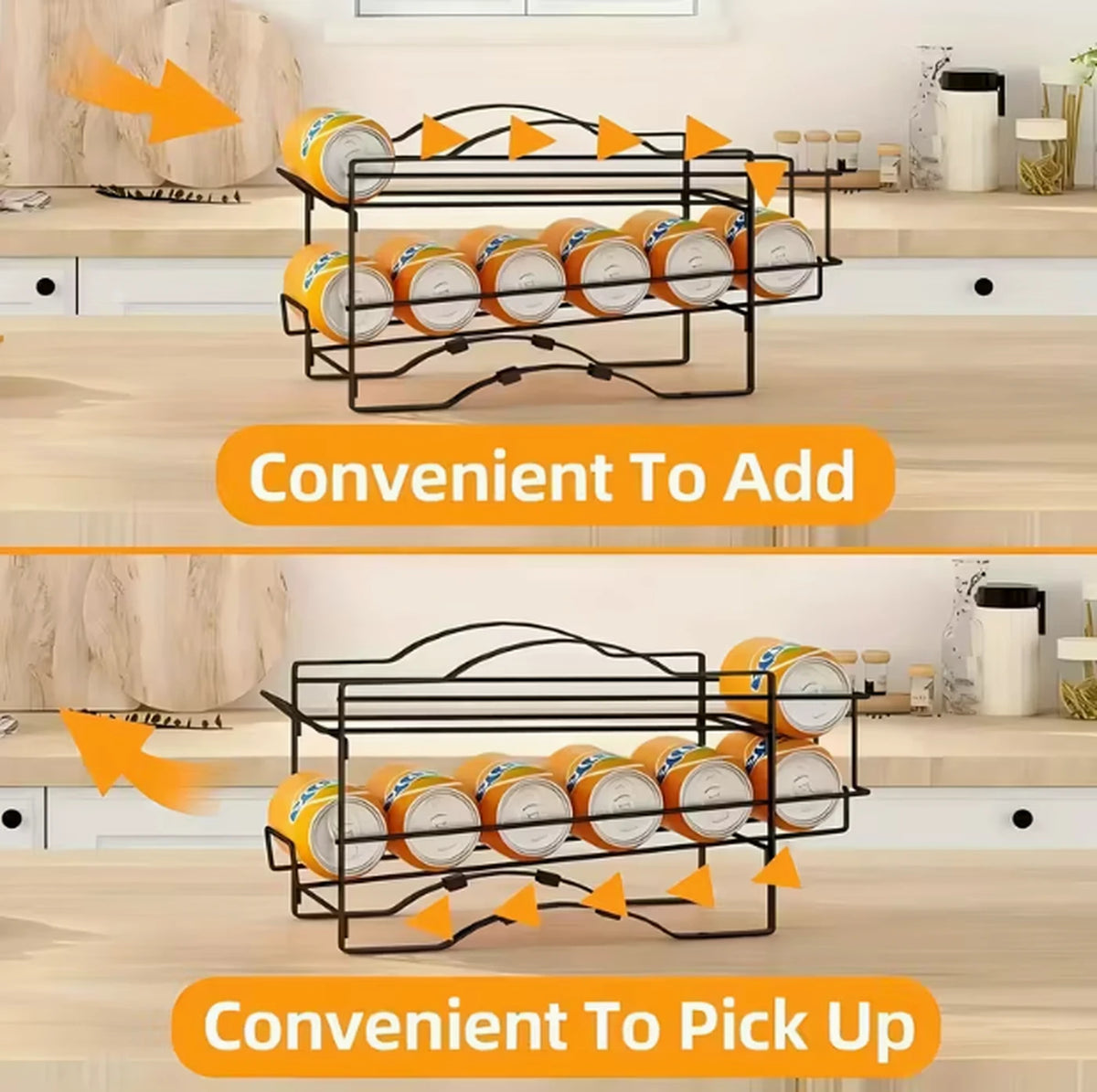 SRD Zwart Cola Rek 2-delige Set - IJzer - Keuken Organizer - Voor Blikjes en Voorraad