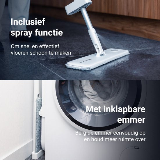 Techweise 4-in-1 Dweilsysteem - met Spray - Opvouwbare Emmer - 2 Extra Microvezel Dweilen -Sprayfunctie