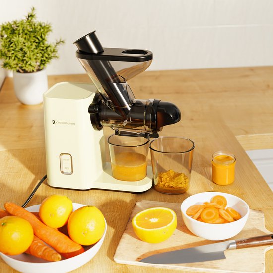 KitchenBrothers Slowjuicer - Mini Juicer - Groenten en Fruitpers - 40 mm en 50 mm invoer - 400 ml - Campagne