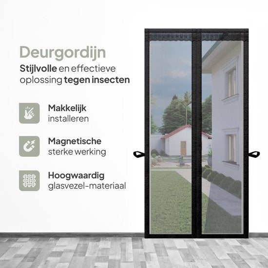 O'DADDY Deurgordijn Deluxe FIBER - Magnetisch Vliegengordijn - Voor Nieuwbouw en Standaard Deuren - Eenvoudige Installatie - Zwarte Hor - 92x210 cm