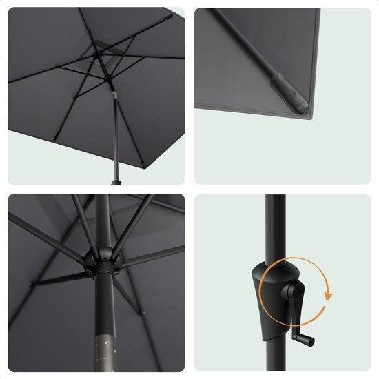LifeGoods Parasol - Tuin - 268x178cm - 30° Kantelbaar - Waterdicht - UPF50+ - Donkergrijs
