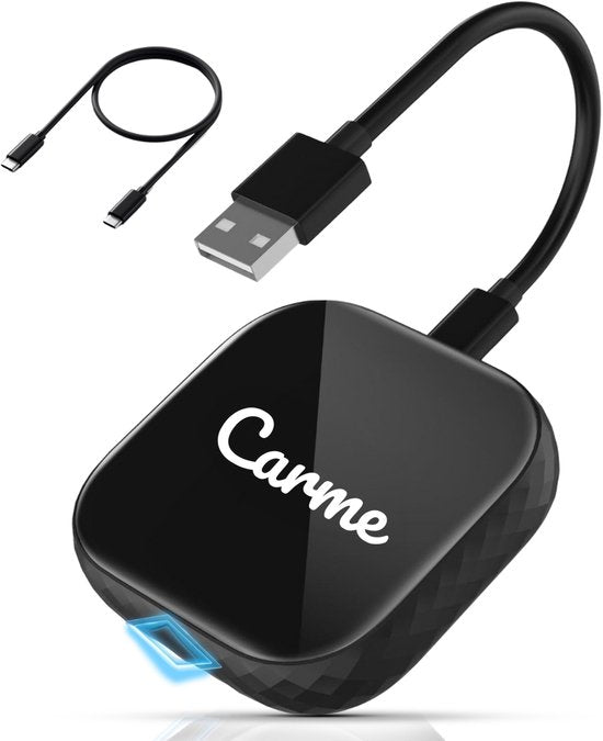 CarMe Premium 2-in-1 CarPlay Dongle - Draadloos CarPlay & Android Auto - USB-A & USB-C - Android Auto Dongle - Zwart