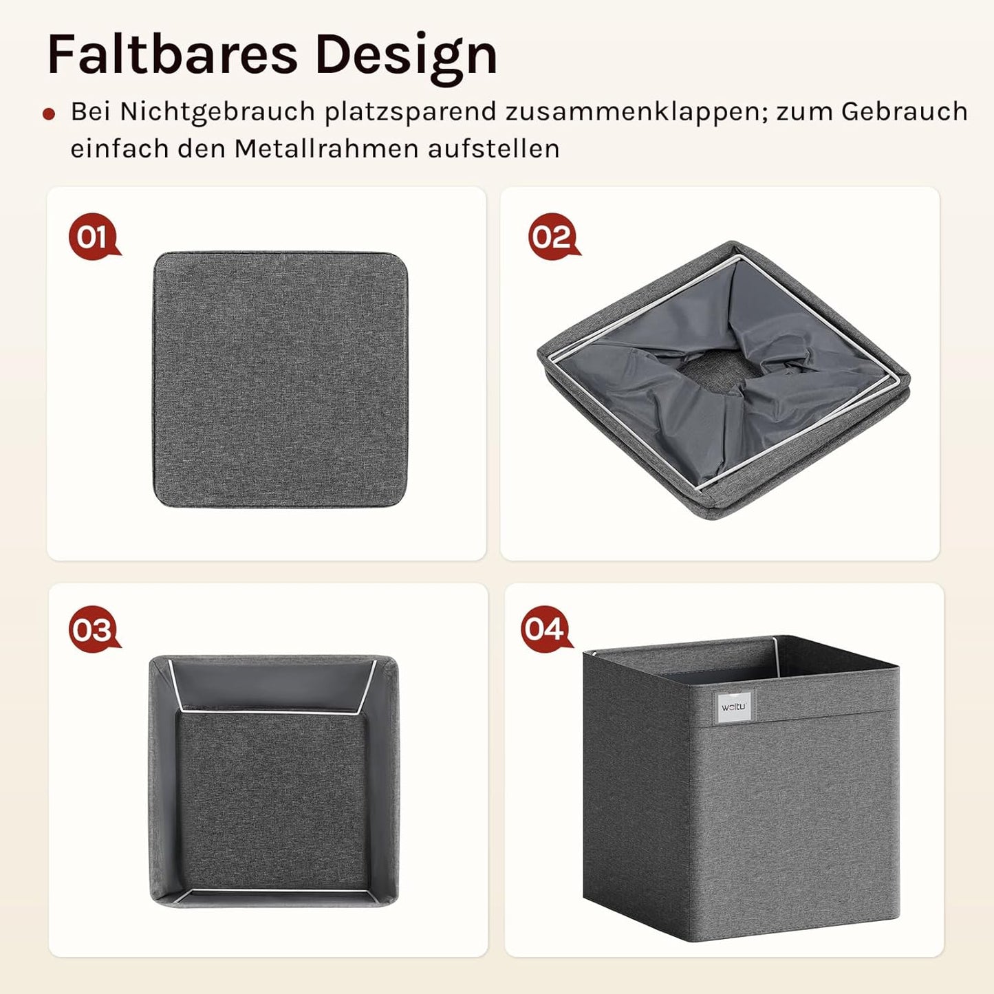 Woltu Opbergboxen - Opvouwbaar - 29 x 29 x 29 cm - Grijs