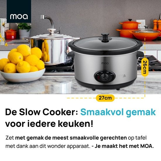 MOA Slowcooker - 6,5 liter - Keramische Binnenpan - Zilverkleurig - SC65